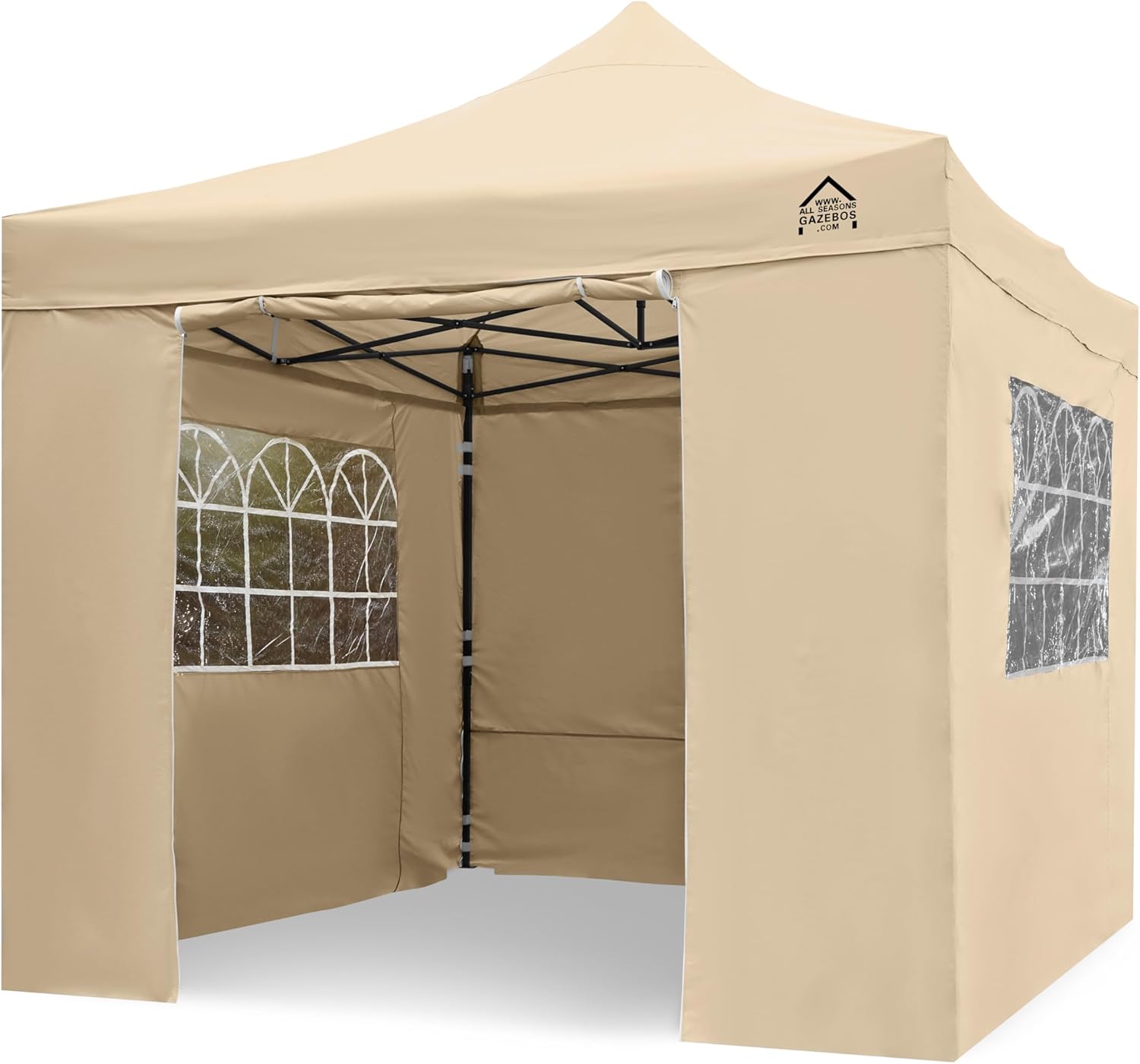 AllSeasonsGazebos Pavillon Ultra-résistant à Ouverture instantanée de 3m x 3m avec 4 Poids léger Panneaux latéraux + Sac de Transport sur Roues et 4 Sacs de Poids pour Les Pieds (Beige 2)