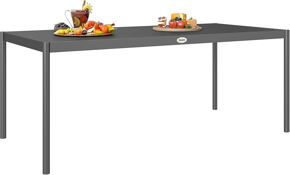 jardinito - Table de jardin 8 personnes - acier, plateau lattes, anti-rouille, gris foncé