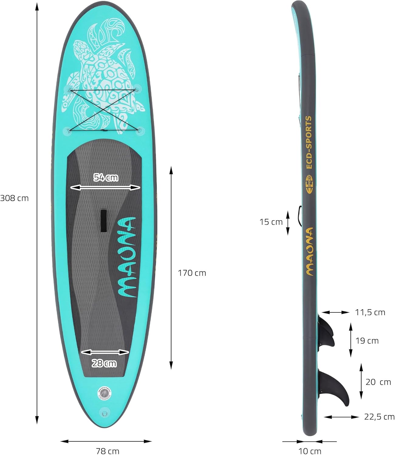 jardinito - Stand Up Paddle Gonflable - 305/308/320/380 cm - PVC 120/150 kg 10/15 cm
