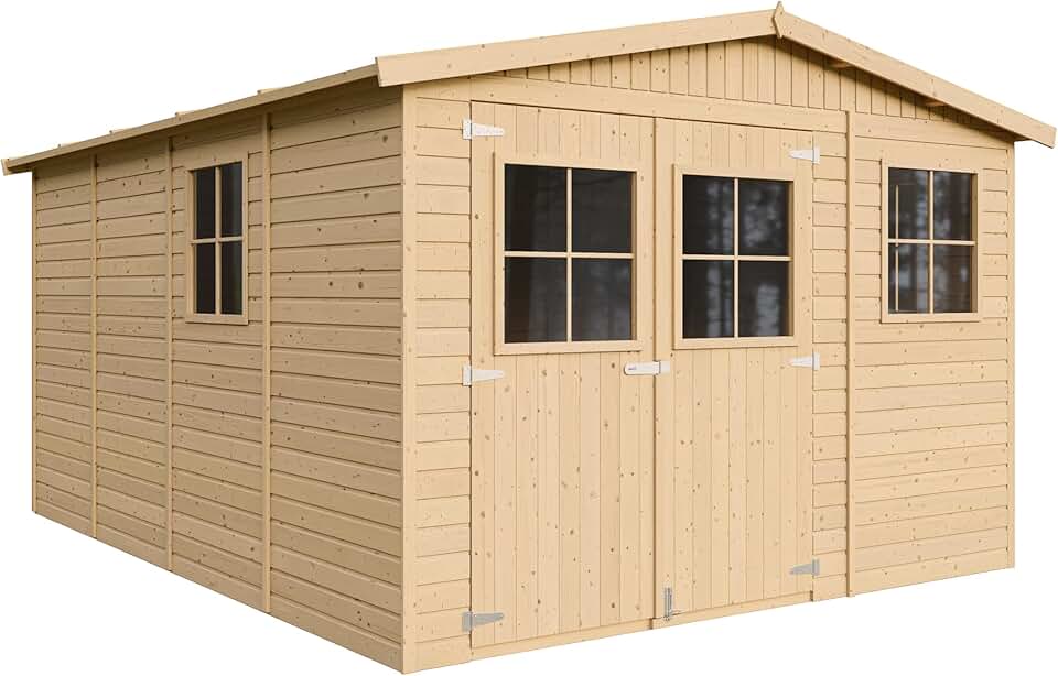jardinito - Abri de jardin série M336 - 12m², bois naturel, fenêtres, H226x324x416cm - M336