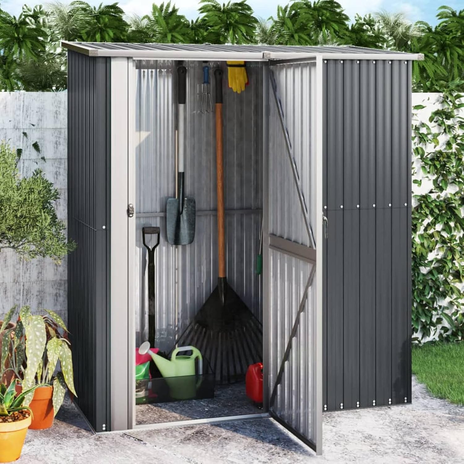 Abri de jardin extérieur en acier galvanisé anthracite 180,5 x 97 x 209,5 cm