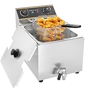 jardinito Friteuse électrique,6L commerciale friteuse avec valve de vidange acier inoxydable, Frite...