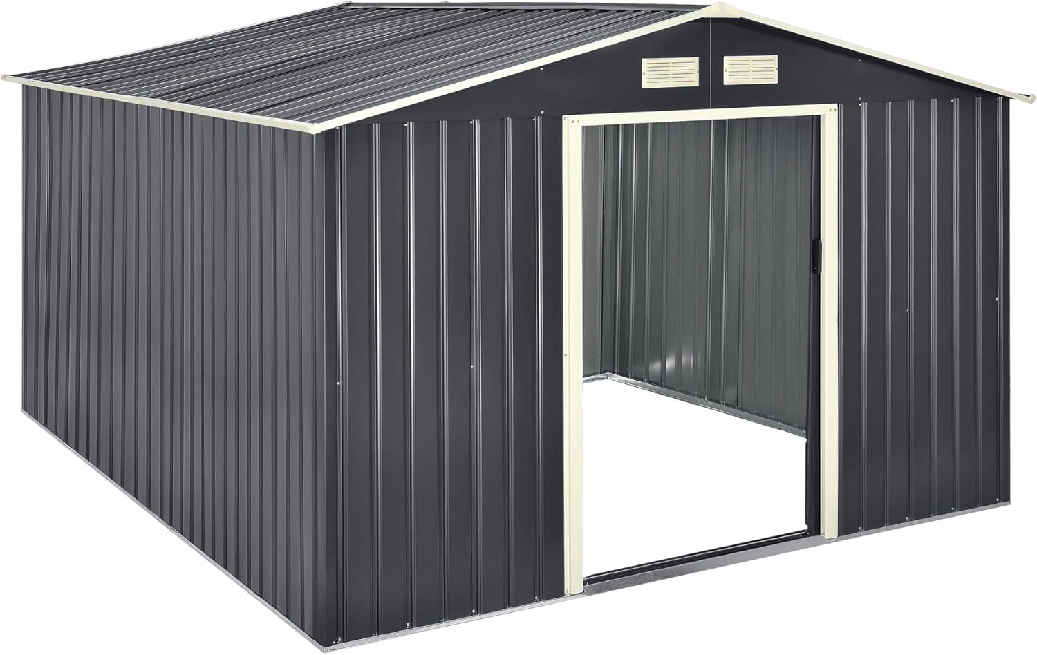 Abri de Jardin 15 m³ Robuste Cabane de Stockage Extérieur Cabane à Outils Toit à Pignon Tôles en Acier Galvanisées Gris Foncé