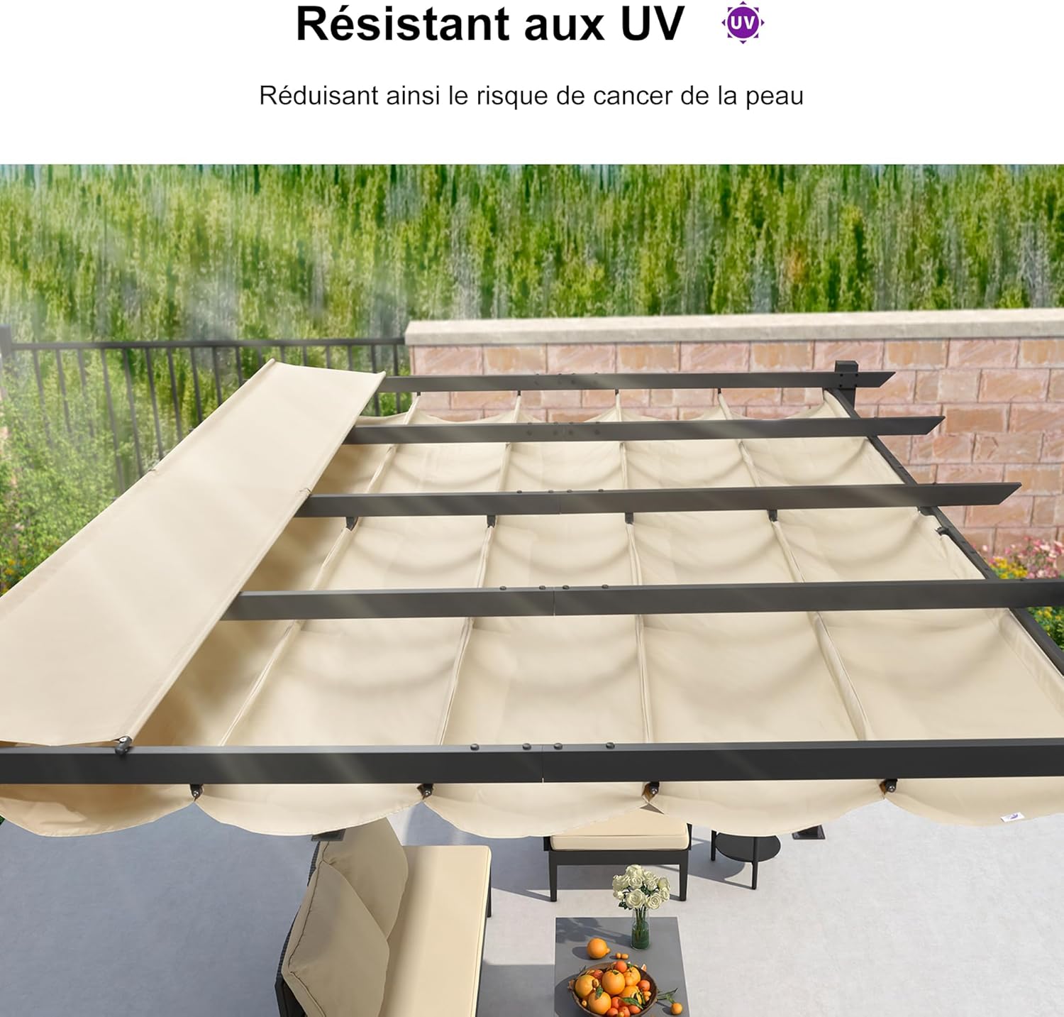 jardinito - Pergola Kaki - 4x3m aluminium, toit rétractable, imperméable