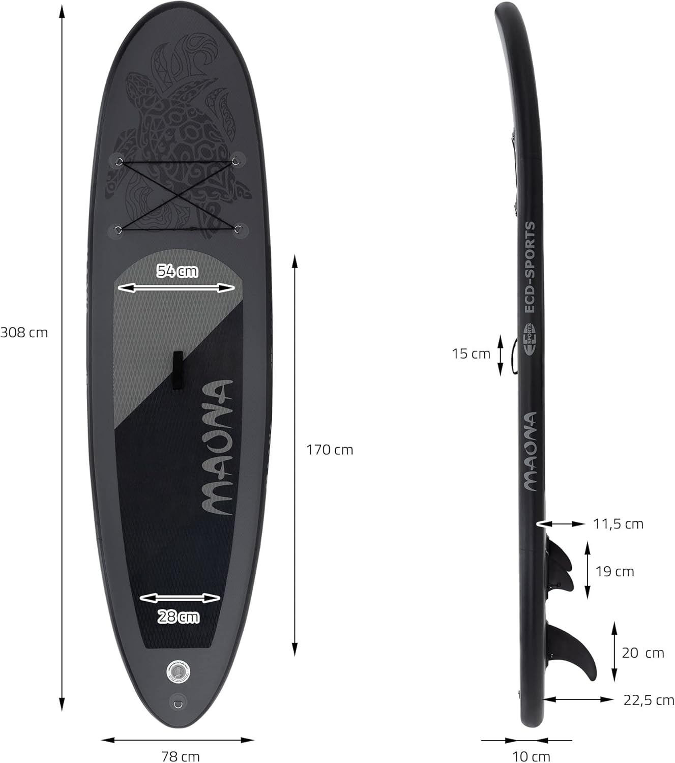 jardinito - SUP gonflable série Stand Up - 305/308/320/380 cm - PVC, 120/150 kg, 10/15 cm d’épaisseur