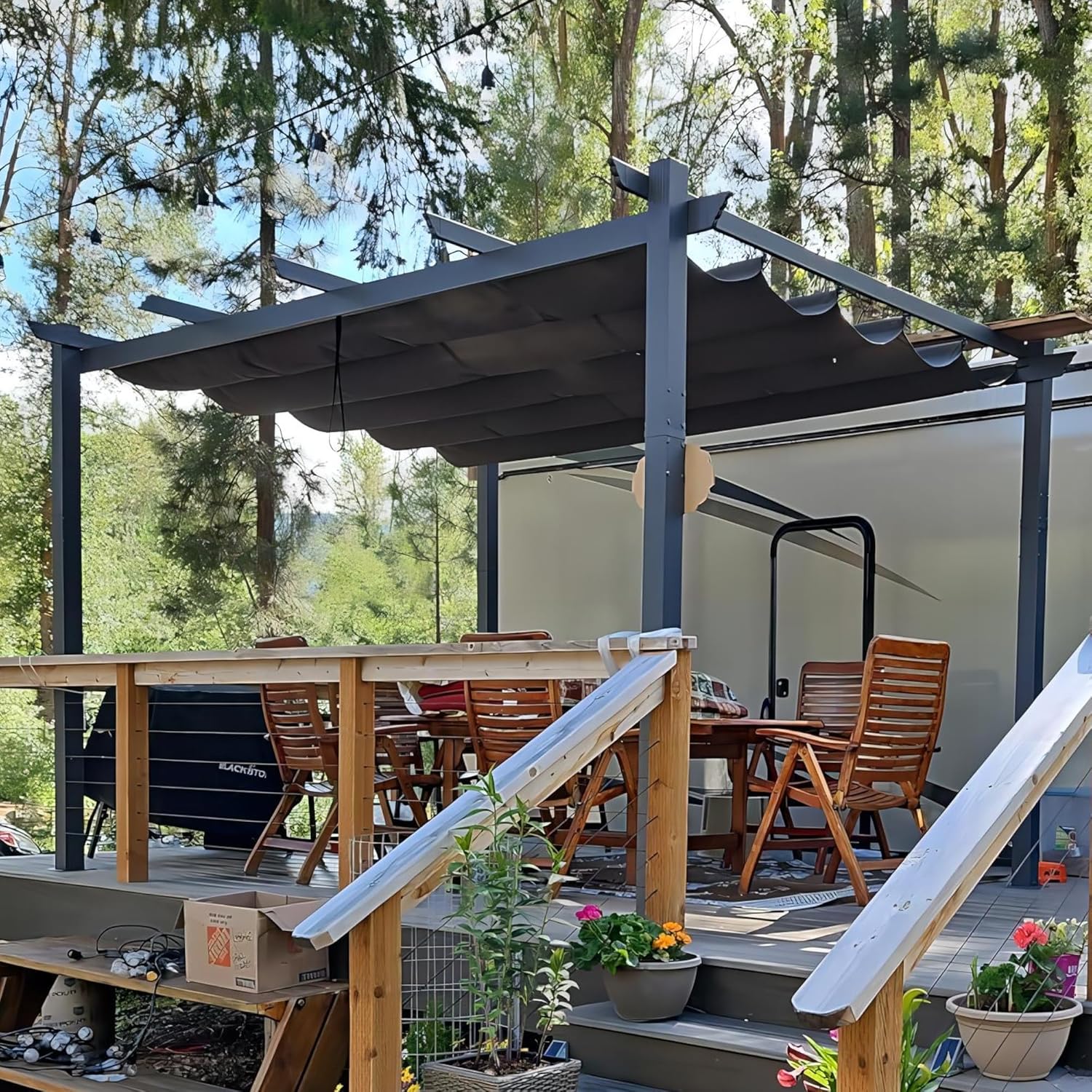 jardinito - pergola aluminium - 4x3m - toit coulissant, tissu teint