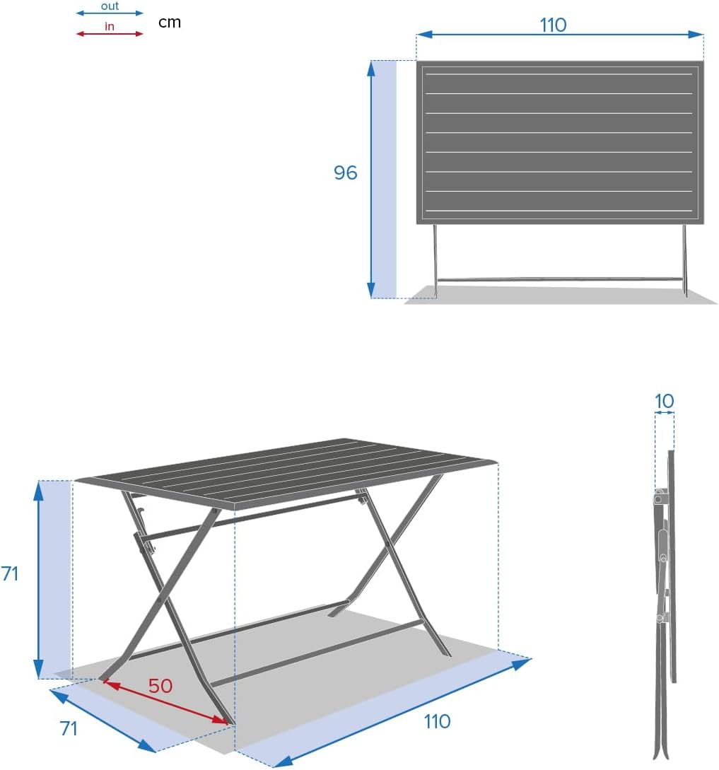 jardinito - Azua - table pliante 4 places, alu époxy gris graphite