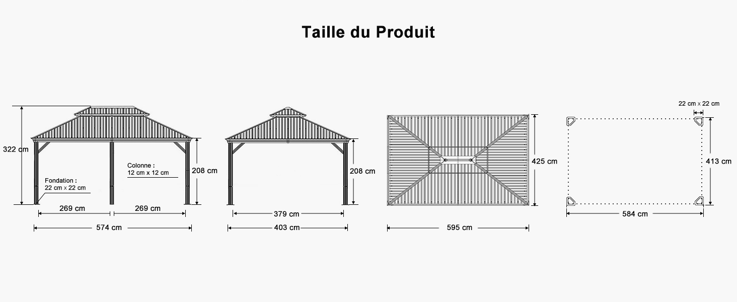 Tonnelle Aluminium avec Moustiquaire et Rideaux Pavillon de Jardin à Double Toit Acier Galvanisé