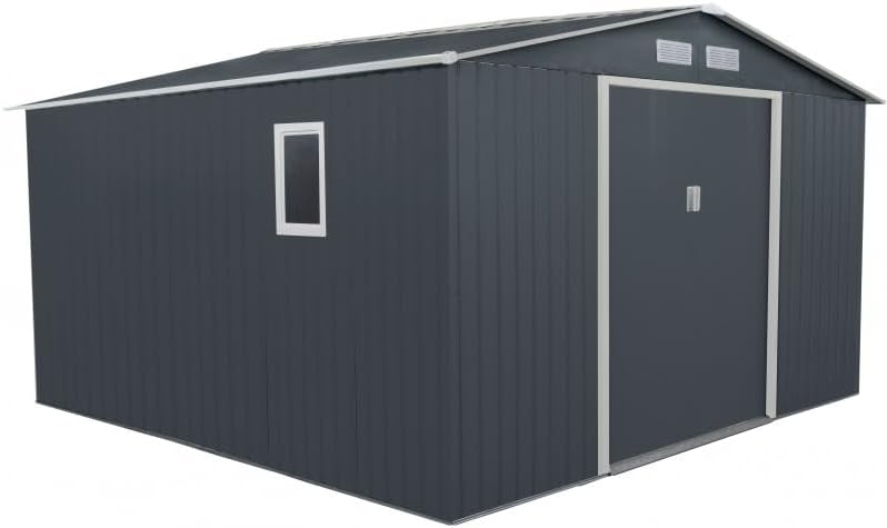 Abri de Jardin Métal anthracite 10,85m², parois 175cm, fenêtre, kit ancrage