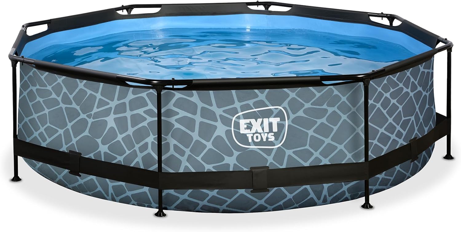 jardinito Piscine Tubulaire Stone - ø300x76cm - Piscine Hors Sol Ronde avec Pompe Filtrante à Cartouche - Entrée Basse - Idéal pour Les Jeunes Enfants - Cadre Stable - Design Unique - Gris