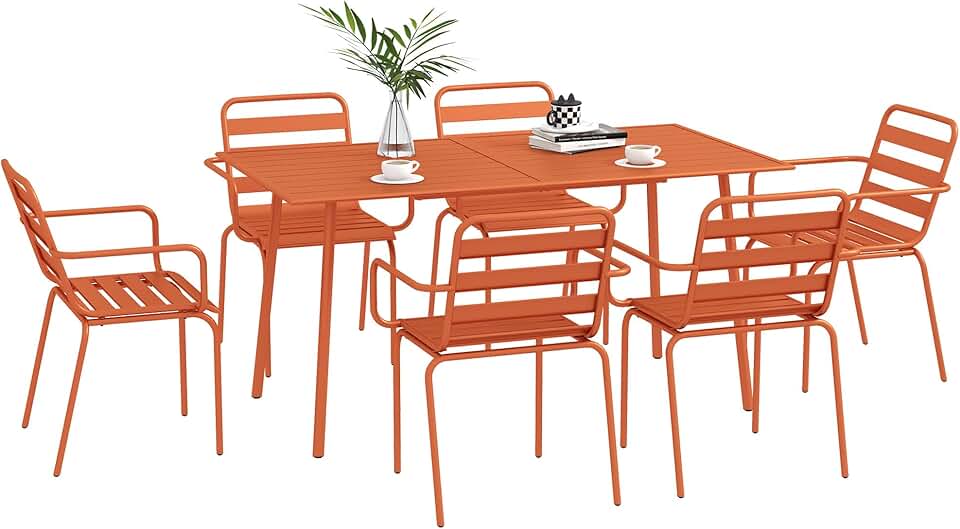 jardinito - salon de jardin 7 pièces - table + 6 chaises acier rouge
