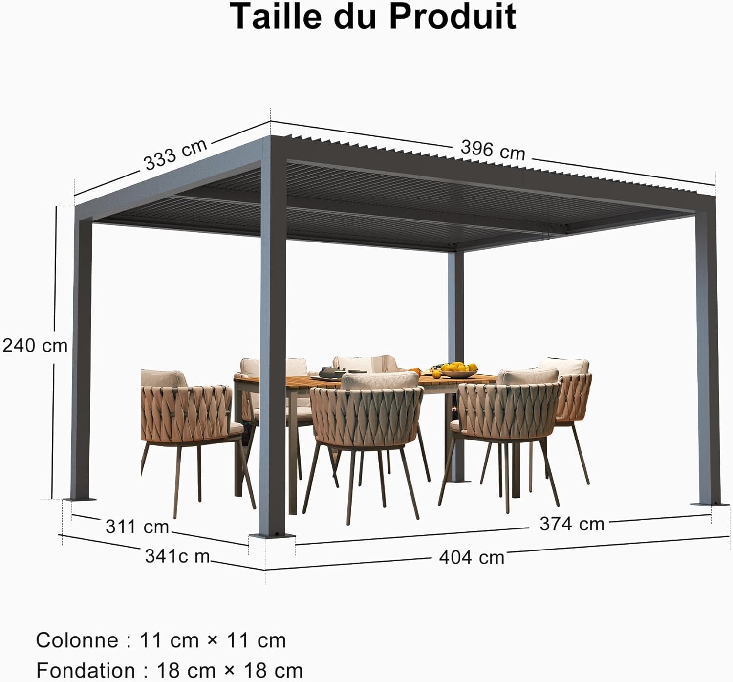 jardinito - Pergola bioclimatique 4x3,3m - alu, lames orientables, 13,2m²