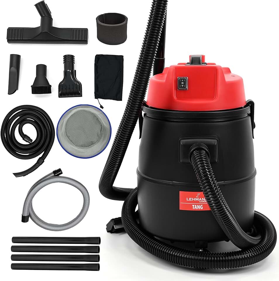jardinito Aspirateur de Piscine 4-en-1, 1400 W, Réservoir 30 L, Aspiration à Sec & Humide et Fonction de Soufflerie, Nettoyage Efficace du Fond, Aspirateur de Bassin avec Accessoires, Noir/Rouge