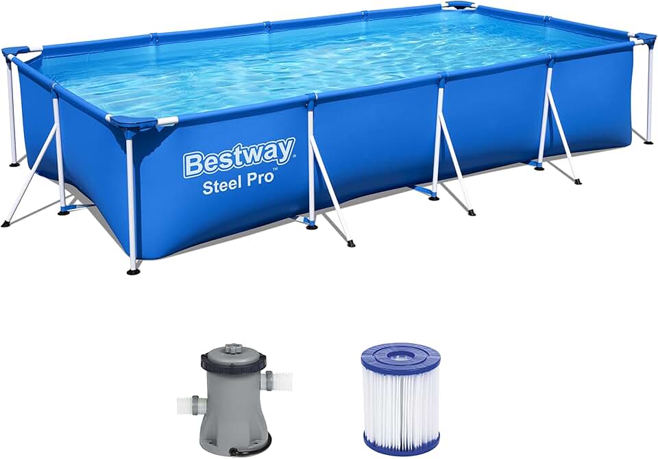 jardinito – Steel Pro – Piscine rectangulaire pour Enfant – avec Cadre en Acier et Pompe filtrante Piscine pour Enfant. 400 x 211 x 81 cm Bleu