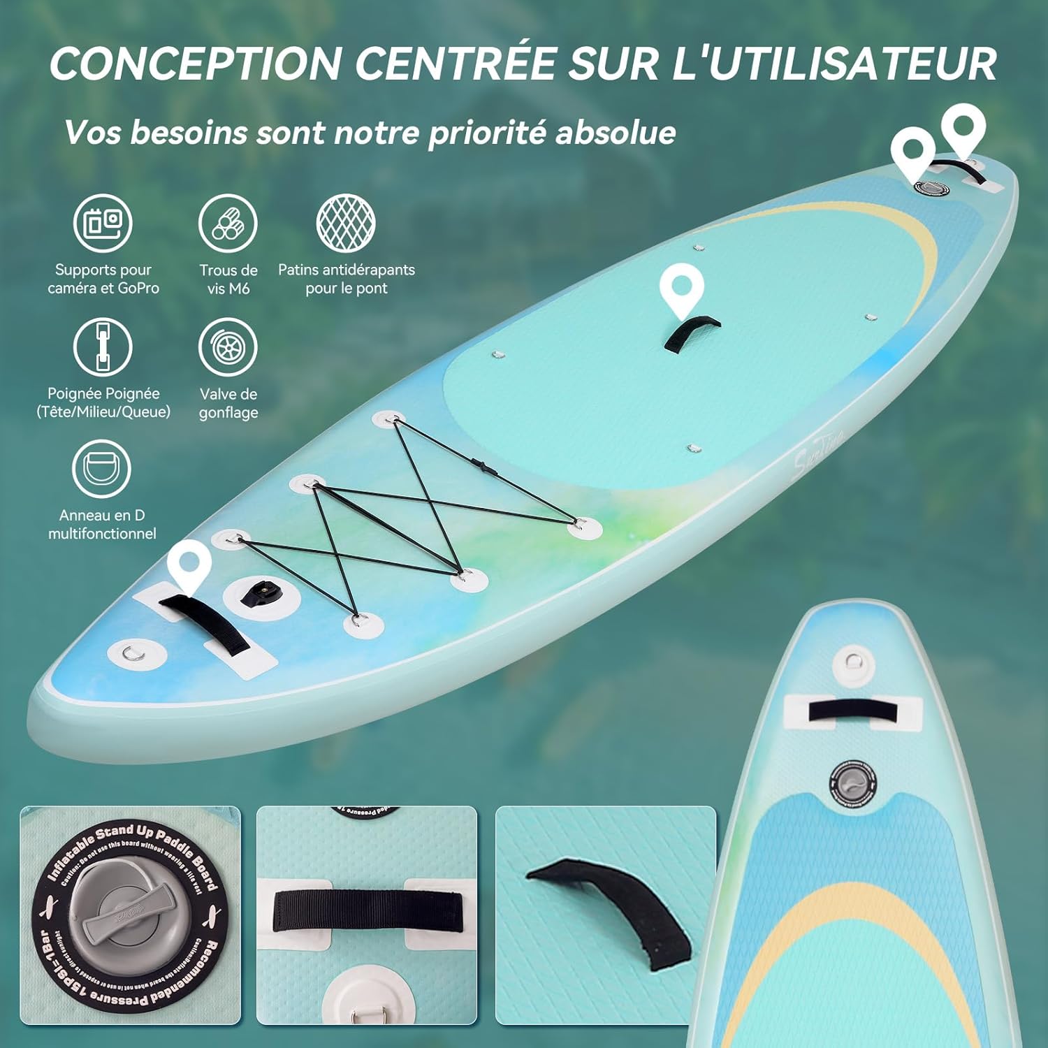jardinito - paddle gonflable adulte - 320/335cm - 2 places, siège kayak, pagaie alu, support caméra, pompe, 150 kg