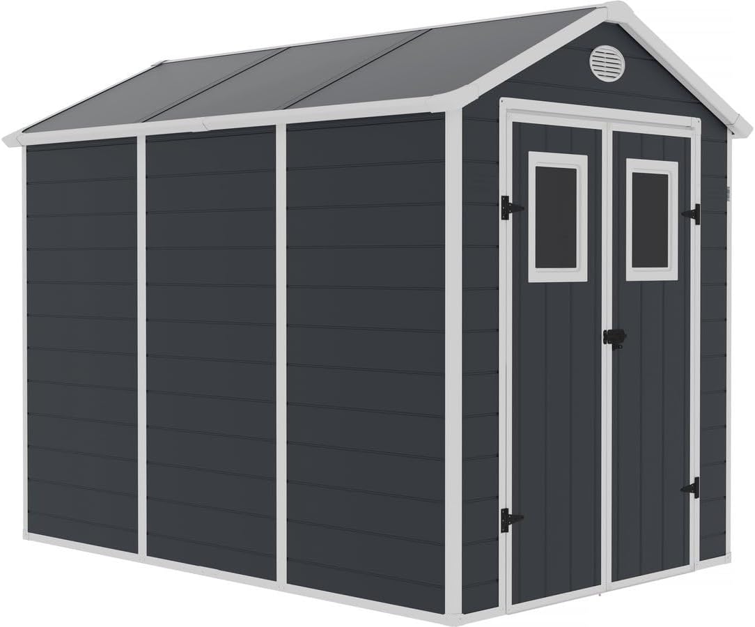 jardinito - Abri de Jardin Résine Texas 5.23 m² Anthracite - Ancrages Intérieurs - Antirouille/Anti-UV