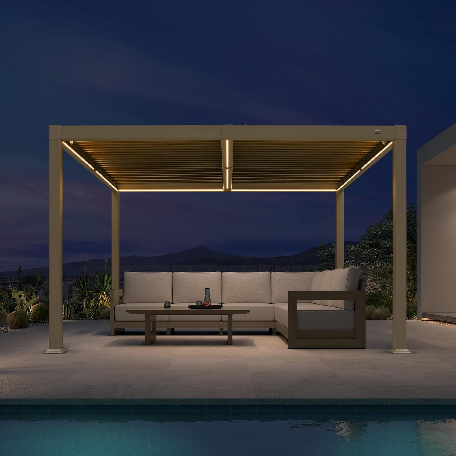 jardinito - Pergola bioclimatique - 3x3,65m - LED, alu, lames orientables, étanche, anti-UV