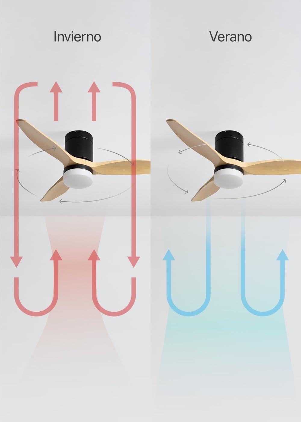CREATE WINDCALM S Ventilateur de plafond ABS avec lumière noire, pales effet bois clair avec télécommande, 40 W, silencieux, Ø112 cm, 6 vitesses, 3 températures de lumière, minuterie, fonction été