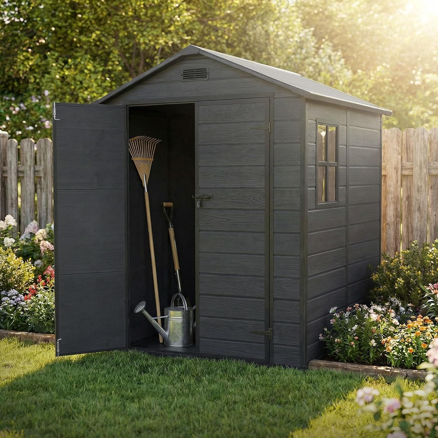 jardinito - Abri de jardin résine 151x182x220 cm double porte, 5m³, fenêtre, ventilation