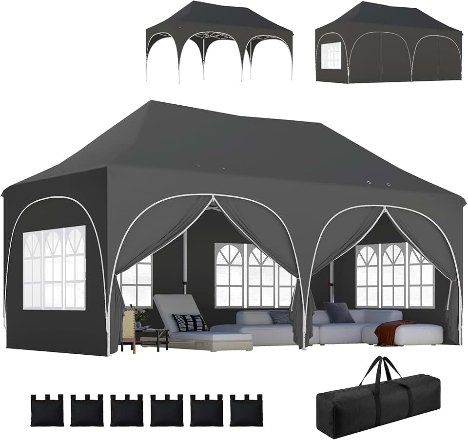 jardinito - Tonnelle pliante série - 3x6m - imperméable, anti-UV, 6 parois, 6 sacs de sable