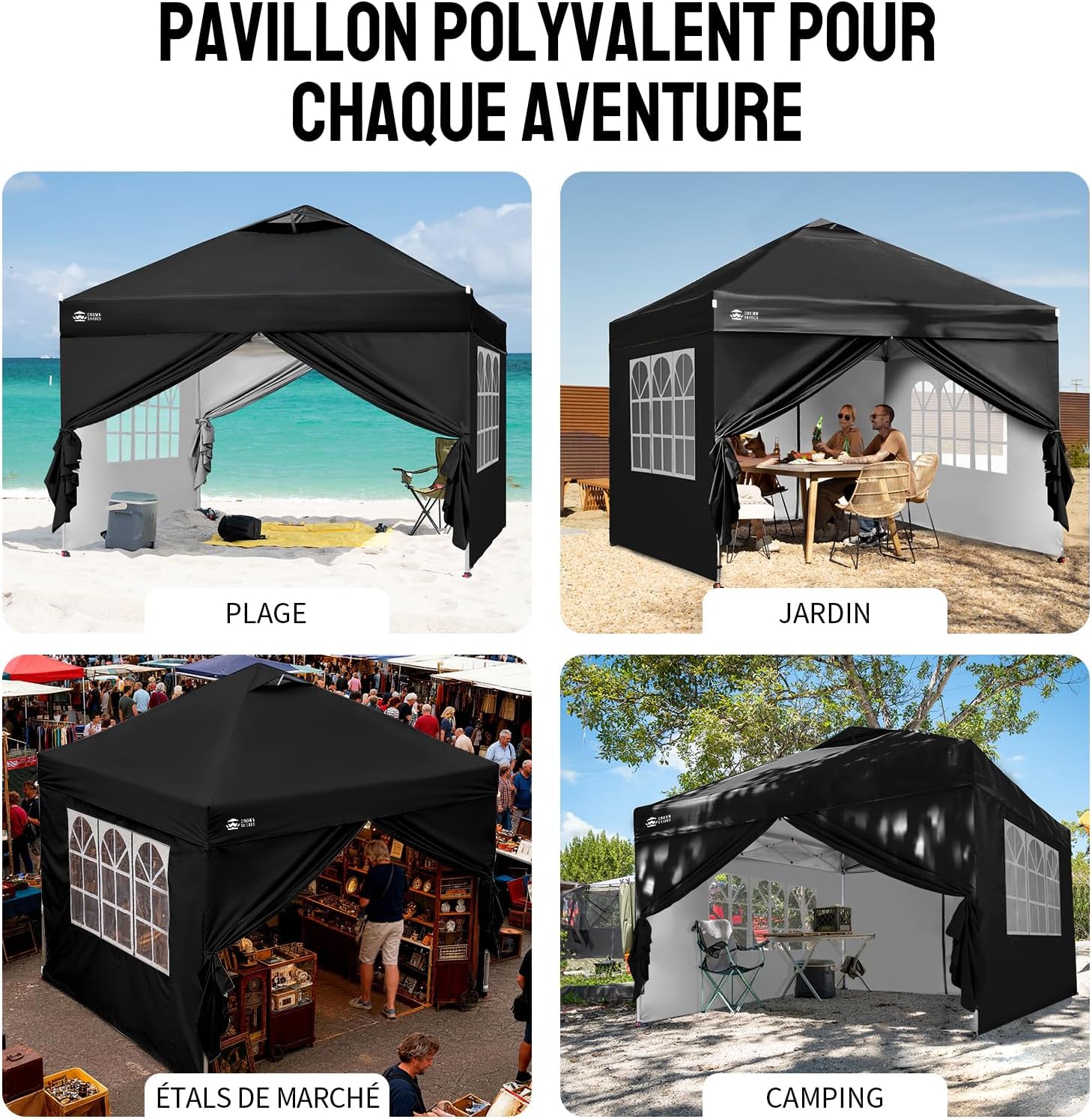 jardinito - Tonnelle pliante 3x3m imperméable, P/Pop-Up, 4 parois amovibles, Sac, UPF 50+ - CN0032
