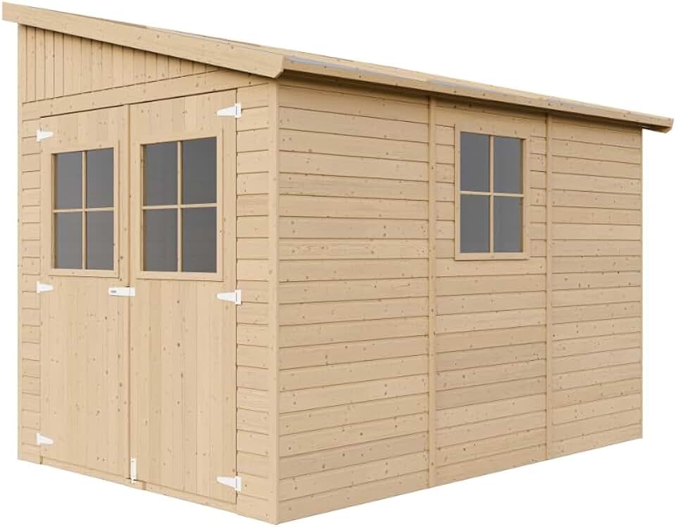 Abri de Jardin en Bois Naturel(avec paroi latérale) avec Les PLANCHERS IMPRÉGNÉ- Stockage extérieur avec fenêtres- H244x218x318 cm/6 m2 - Atelier Rangement Outils et vélos- jardinito M339A+M339G The Forest Stewardship Council