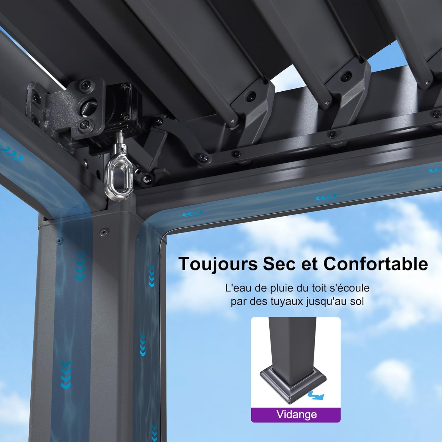 jardinito - pergola bioclimatique - 3x3,65m - aluminium, lames orientables, gris