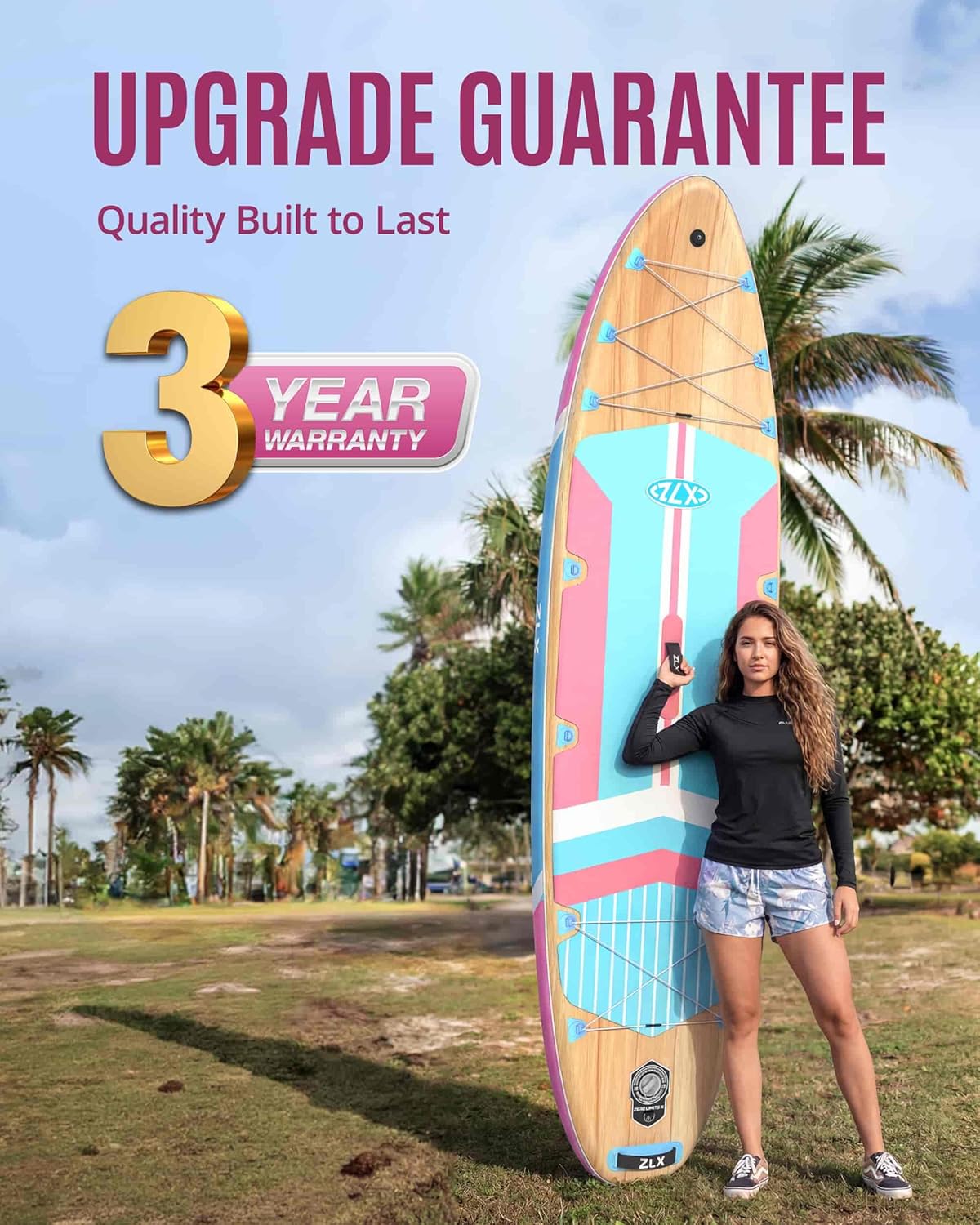 ZLX Paddle Gonflable 350 x 89 cm Extra Large Sup | Planche Stable Antidérapante, Aileron Amélioré, Accessoires Premium, Sac & Pompe Haute Pression, pour Adultes Tous Niveaux avec Siège Gonflable
