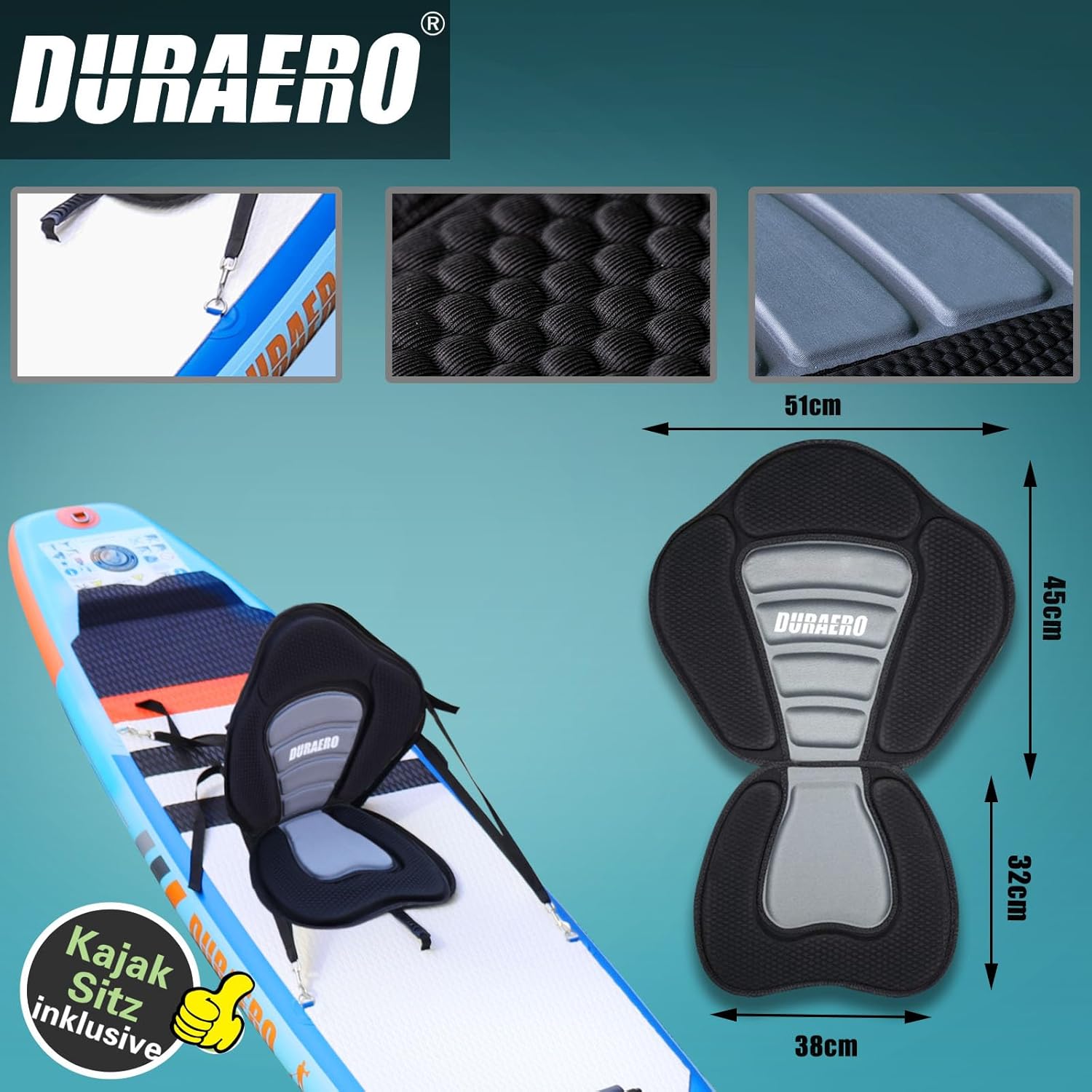 Stand up Paddle gonflable - 330x76x15 cm - siège kayak, support GoPro, double pagaie, 150 kg, bleu
