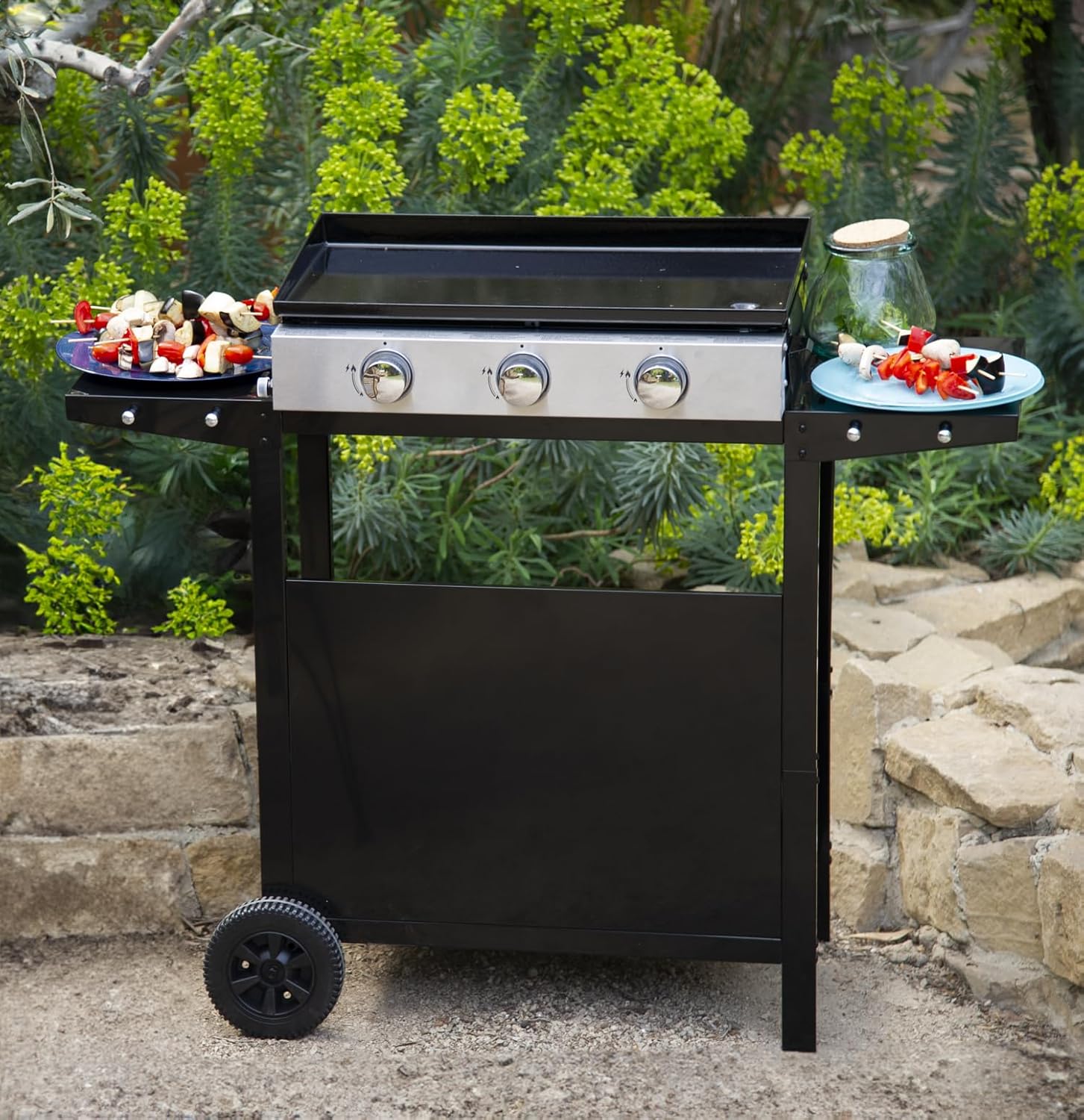 jardinito - Plancha Mérida sur chariot 3 brûleurs 6kW 74x33 cm