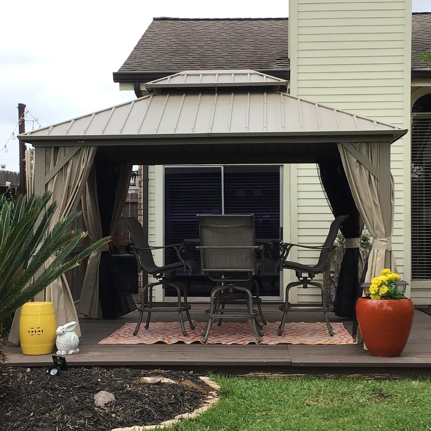 jardinito - pergola aluminium - 3,65x3m - double toit, moustiquaire, rideaux