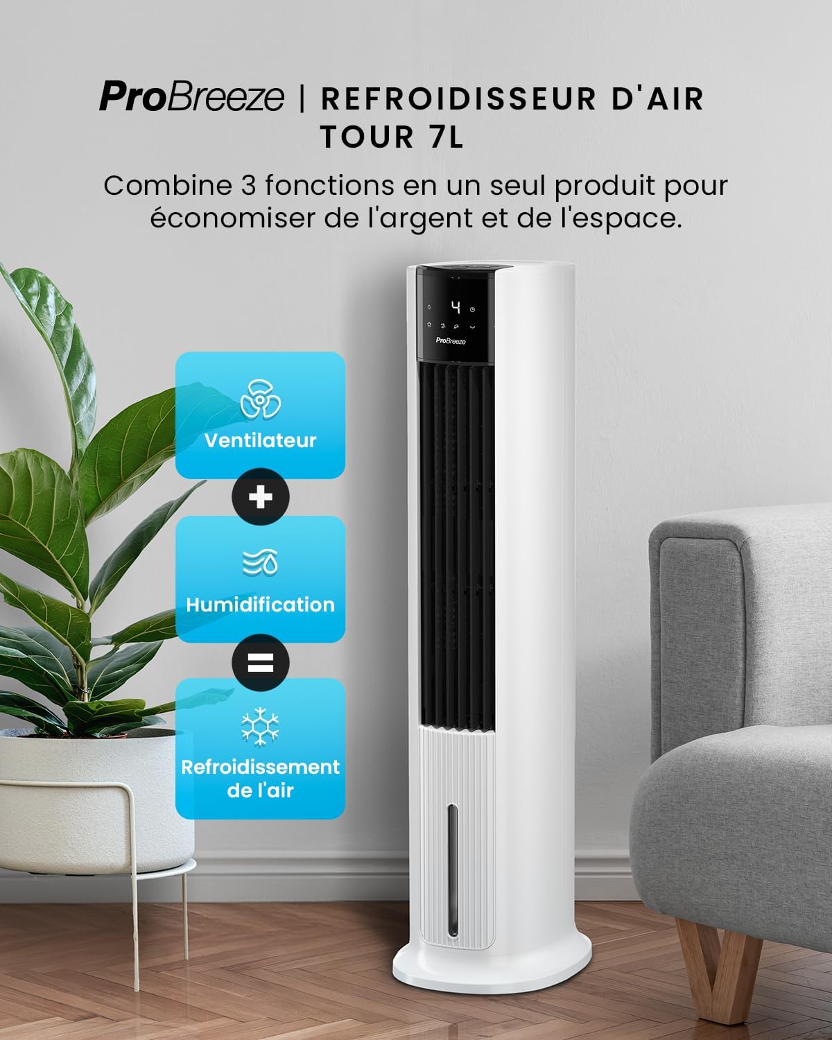jardinito OmniAir Rafraichisseur d’Air 7L 3en1, 7 Vitesses, 3 Modes, Oscillant, Minuterie 10h, Climatiseur Mobile Sans Évacuation, Silencieux, Sans Conduit, Ventilateur Refroidisseur d'Air