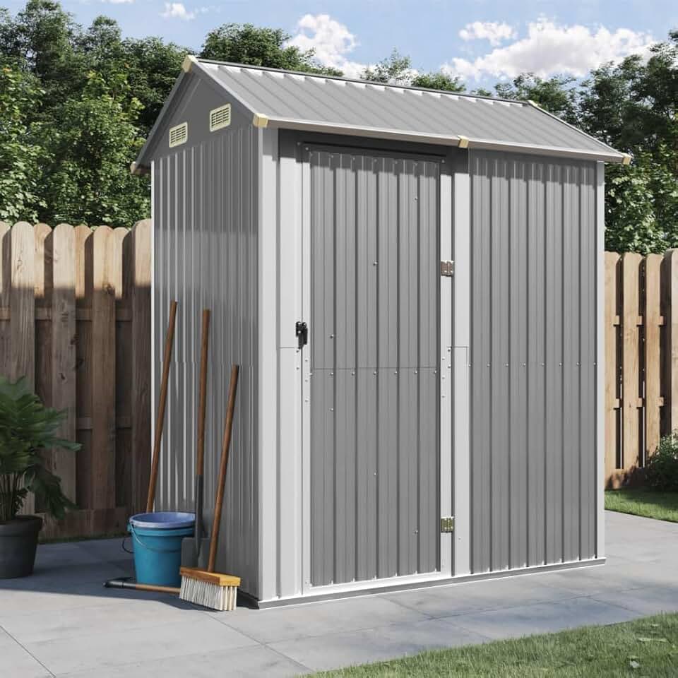 jardinito - abri de jardin gris clair - 192x152,5x237 cm - acier galvanisé, rangement outils - jardinito