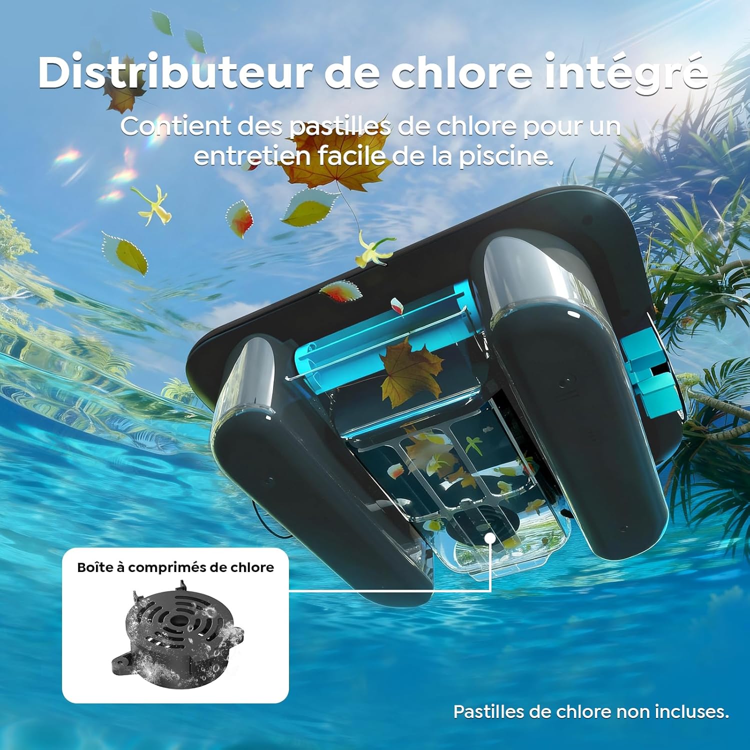 (Upgrade 2026) Pleco SK02 Robot Nettoyeur Skimmer Solaire de Surface Piscine, Robot Piscine sans Fil, Double Recharge, Sonde de Température, Contrôle App, Skimmer Piscine Hors Sol Automatique 24/7