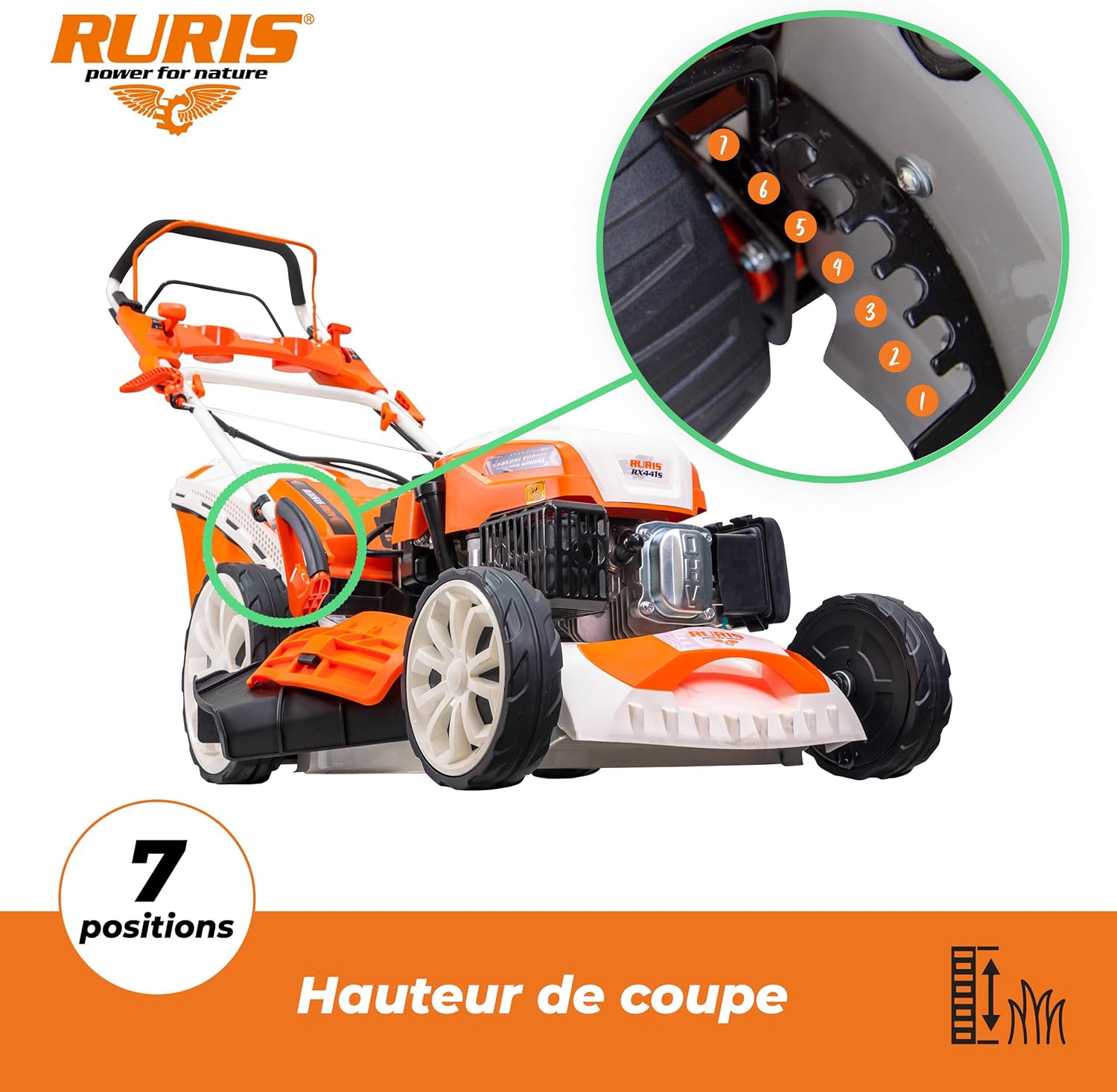 Ruris - tondeuse série RX - coupe 51 cm, 196cc, 5,7CV, démarrage électrique - RX441S