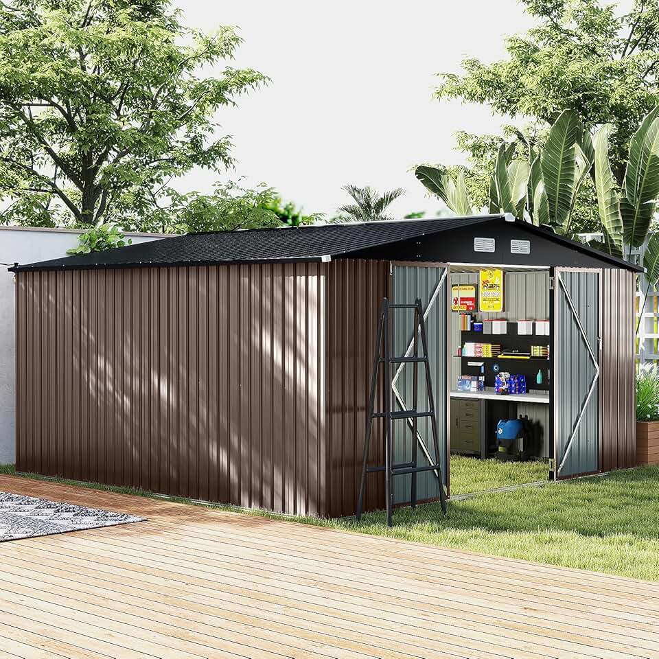 jardinito - abri de jardin métal, 12m², toit double pente, double porte, 4 aérations