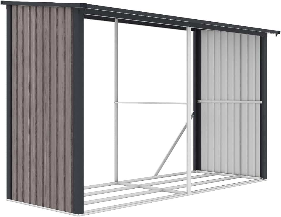 jardinito - Abri bûches métal en acier galvanisé effet bois 5,78 m3-7 stéres - L302 x P119 x H190cm - VARWOOD