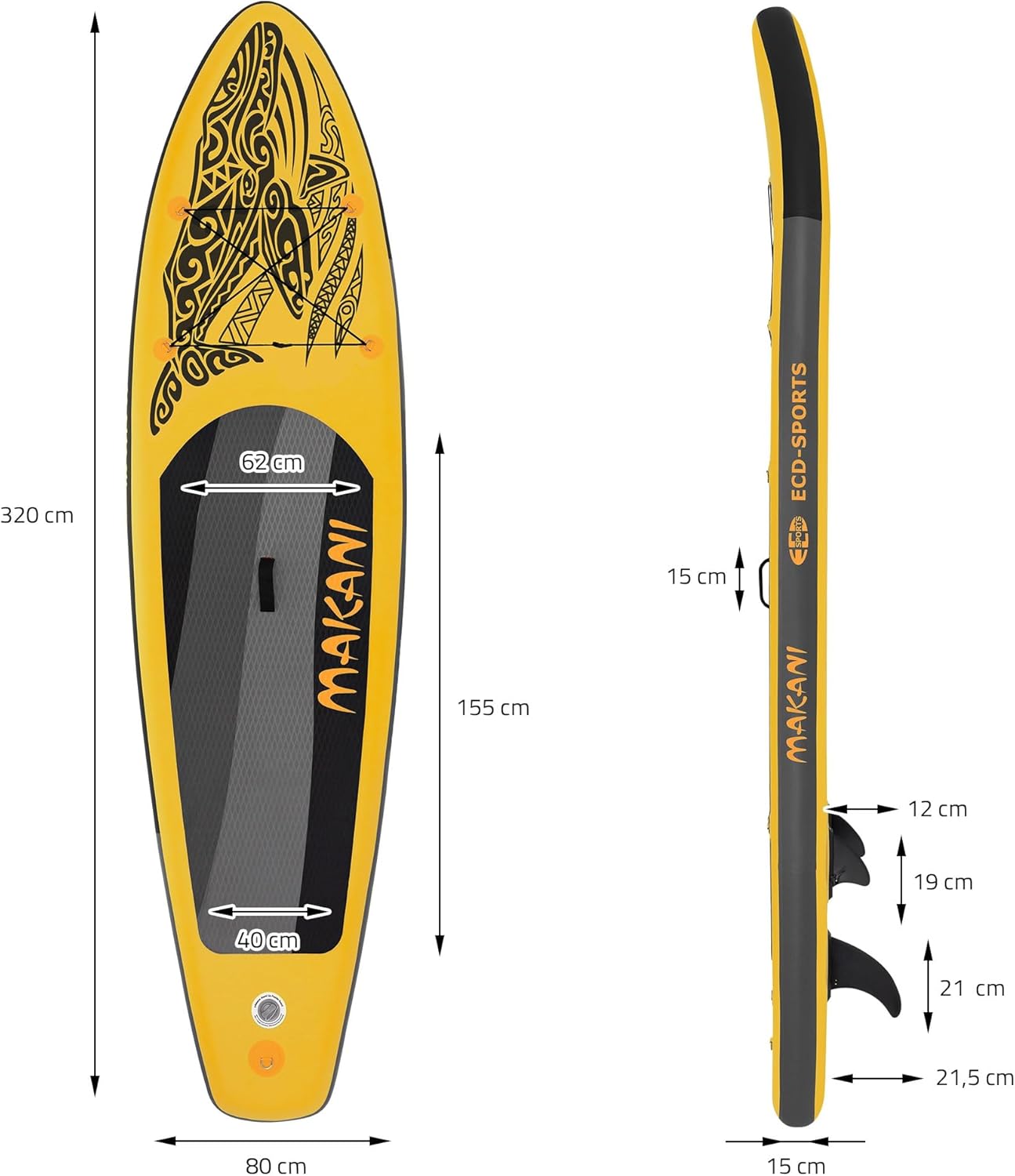 jardinito - stand up paddle série gonflable - 305/308/320/380 cm - PVC, 120/150 kg, 10/15 cm épaisseur