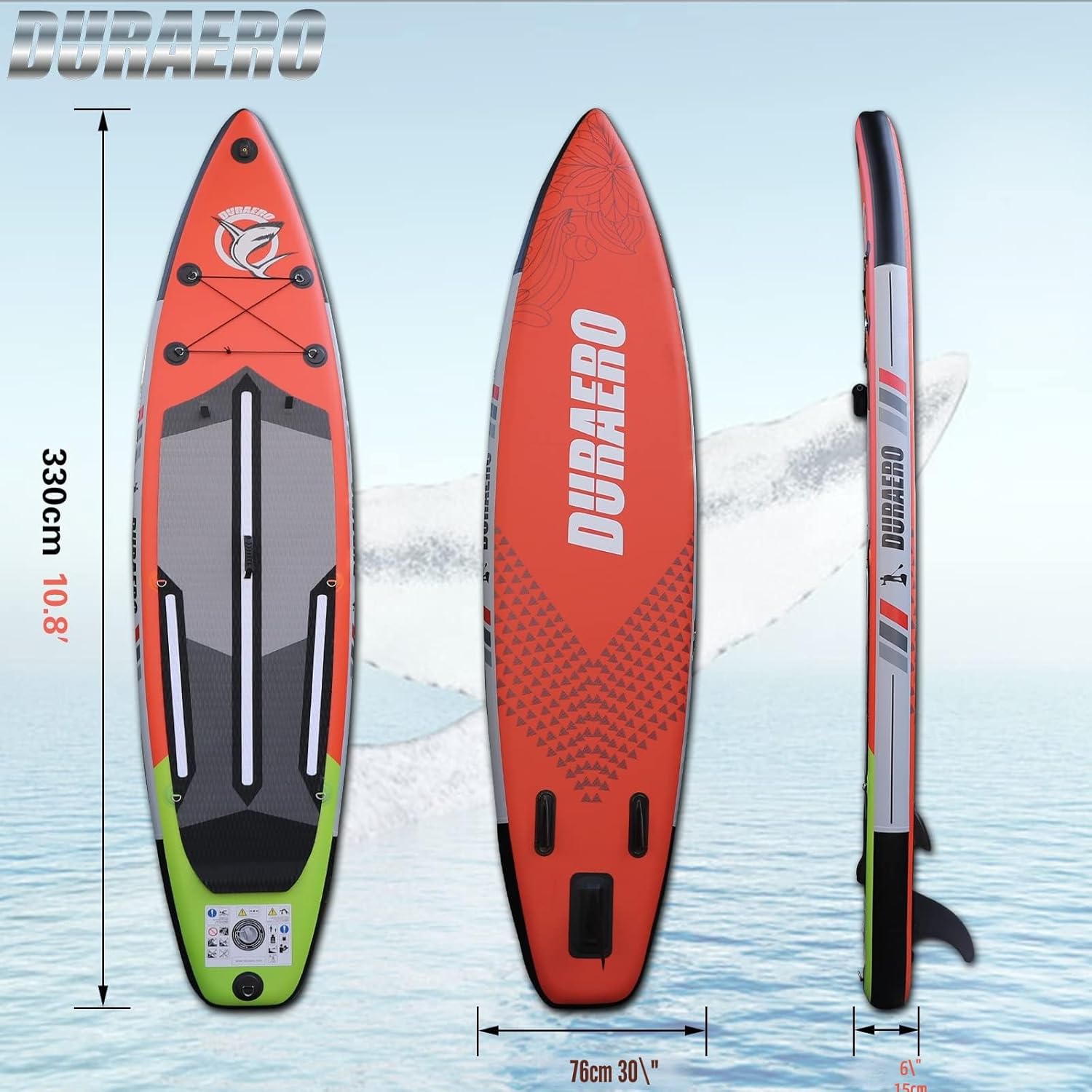 Stand up Paddle Gonflable Planches gonflables, siège Kayak,330 x 76 x 15 cm, jusqu'à 150 kg, Support GO-Pro,Pad intégré, 3 Ailes, Double pagaie réglable, Accessoires complets (Rouge)