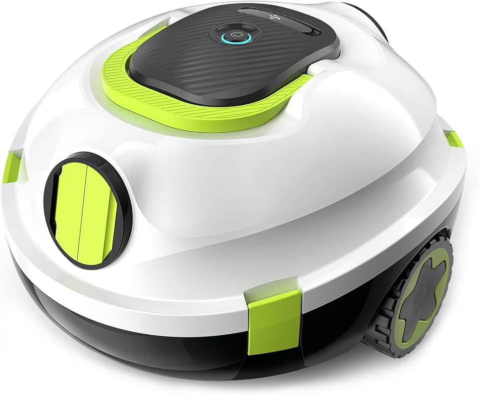 jardinito Robot de Piscine sans Fil, aspirateur de Piscine Automatique, 120 Minutes d'autonomie, stationnement Automatique, léger, Puissant Robot pour Piscine Hors-Sol/enterrée jusqu'à 110 ㎡(blancvert)