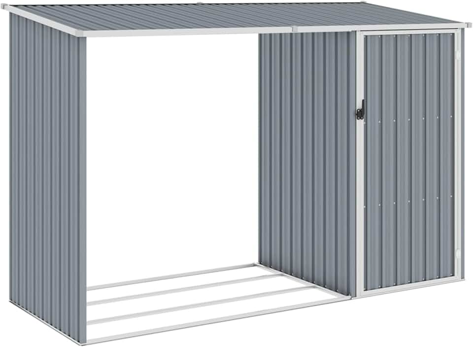 jardinito - Abri de jardin 2 en 1 - étagère métal/gris - rangement bûches