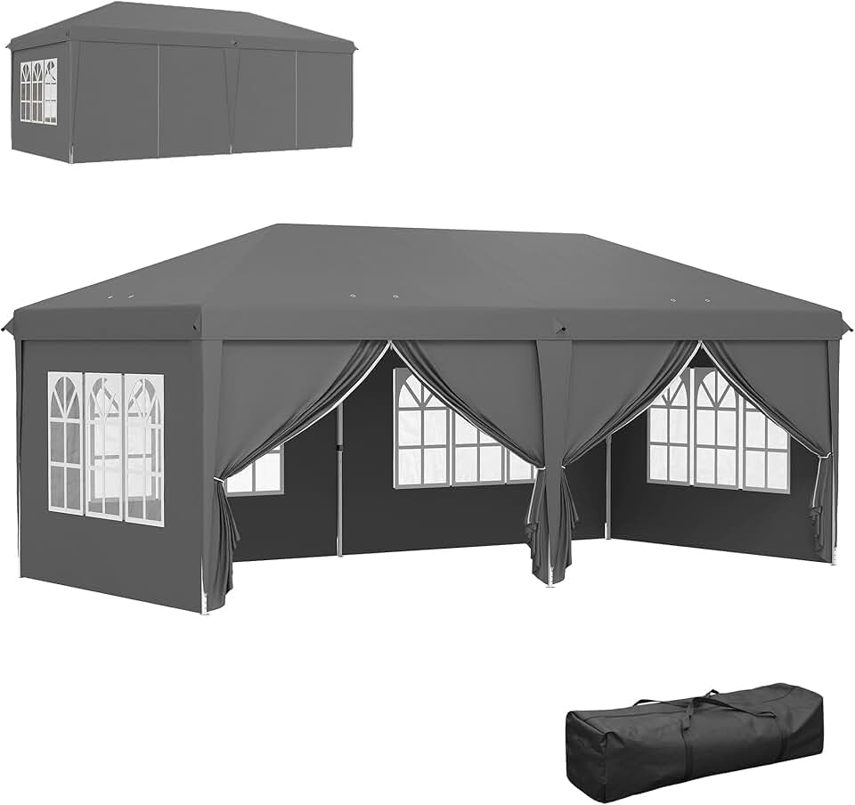 jardinito - Tonnelle pliable 3x6m acier renforcé, côtés amovibles, gris