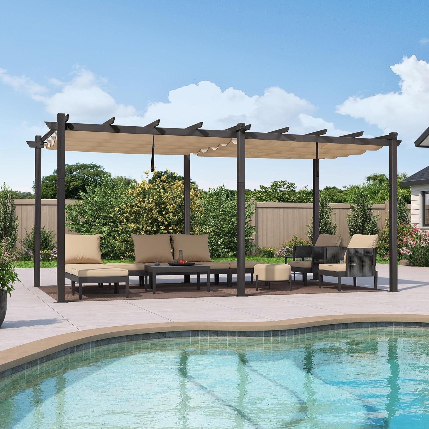 jardinito - Pergola aluminium 5,5x3m toit coulissant extérieur