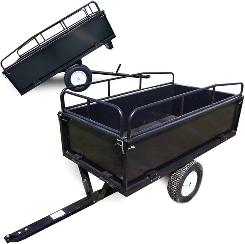 jardinito Remorque basculante sur pneus – 200 x 78 x 94,5 cm – avec Main Courante et Parois Amovibles – Dispositif d’attelage Universel – Jardinage, Transport