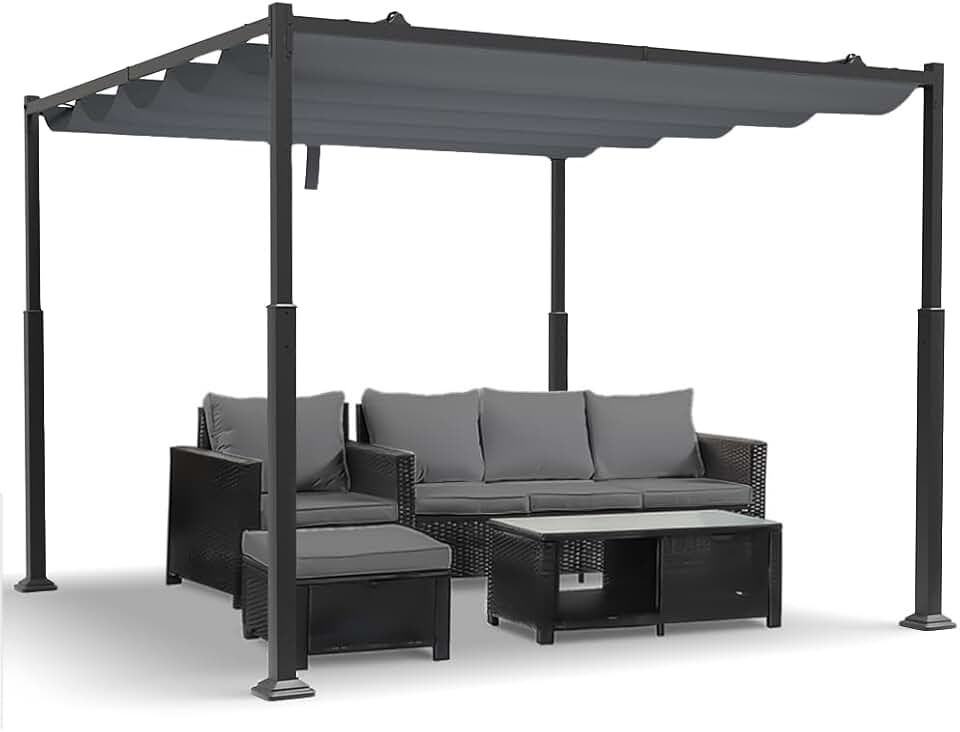 jardinito - Pergola rétractable 3x3m - métal, toile polyester haute densité