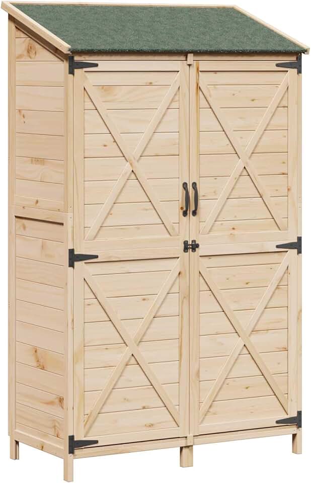 jardinito - Abri de jardin bois naturel - 106x56x176,5cm - spacieux, aéré, résistant intempéries