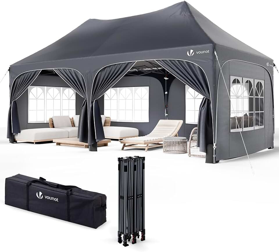 jardinito - Barnum pliant 3x6m - 6 parois amovibles, sacs de sable, imperméable, anti-UV, gris