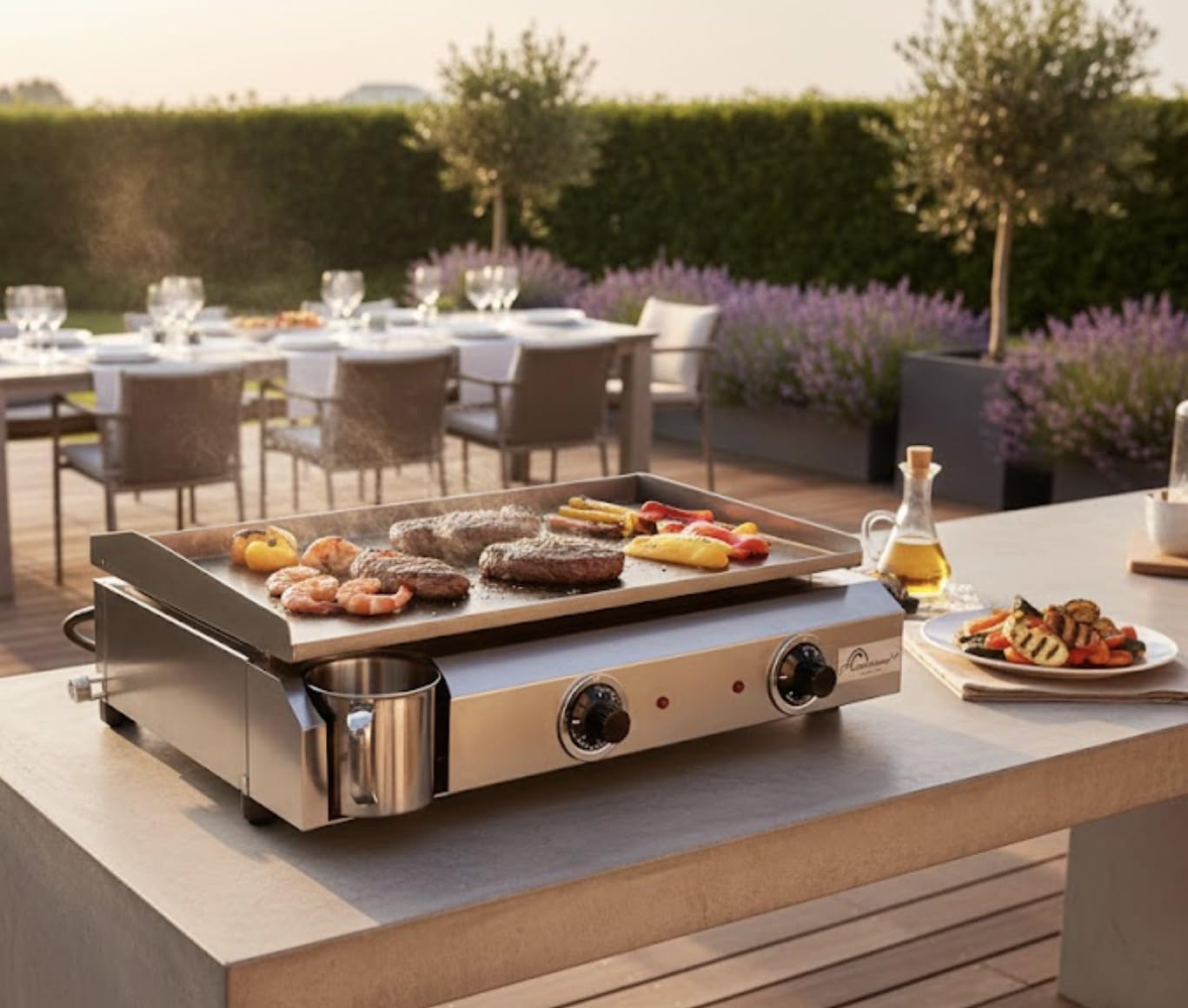 jardinito - Plancha électrique 2 zones inox 3000W, 60x40cm - 8679