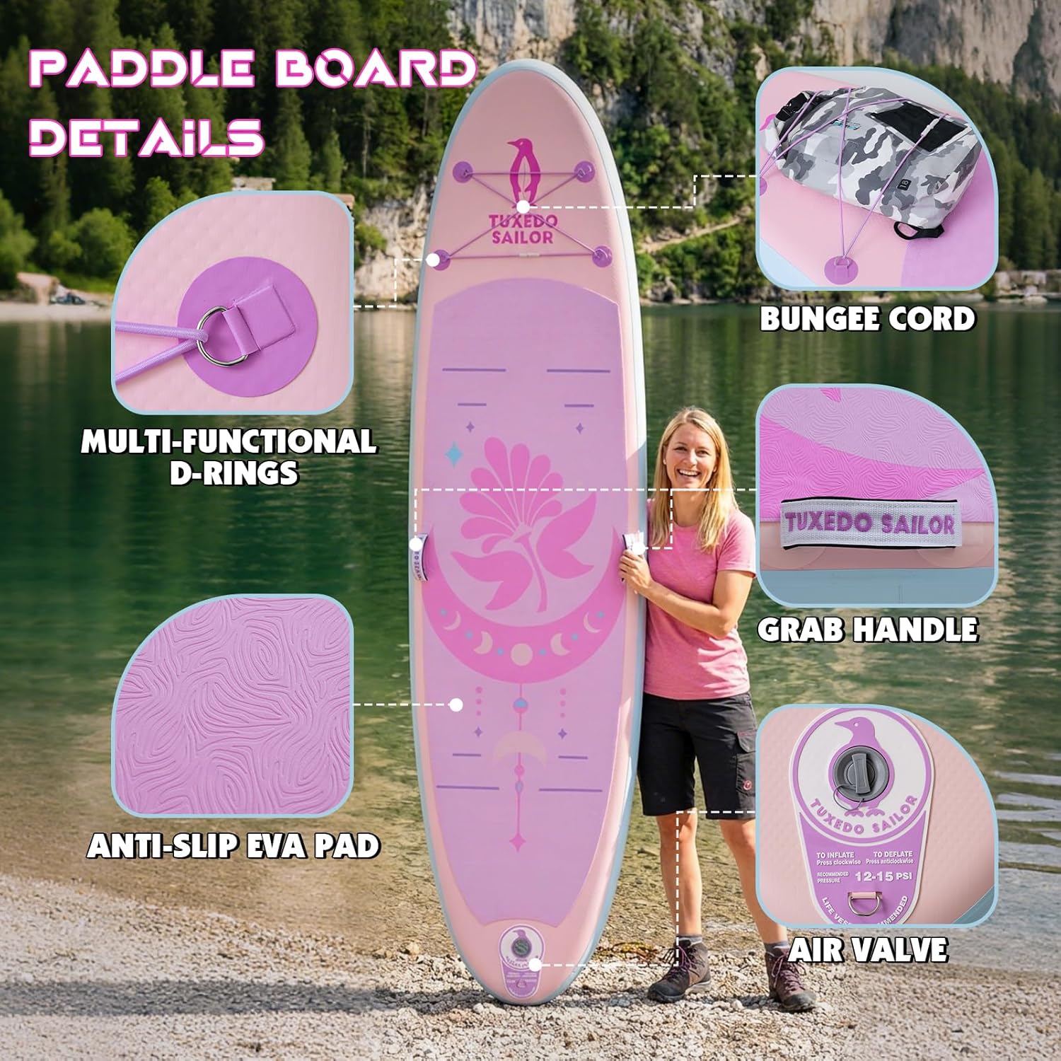 jardinito - Paddle Gonflable Adulte - planche SUP - accessoires complets - dimensions standards