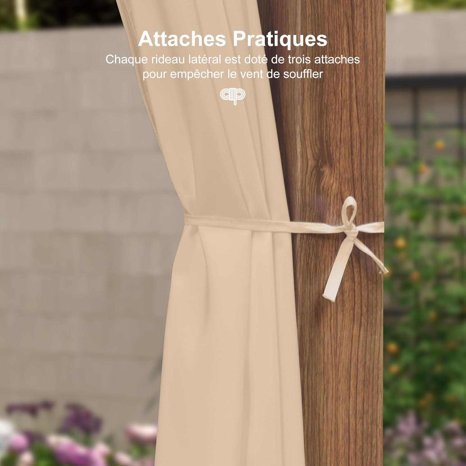 jardinito - Pergola alu finition teck 4x3m - toile rétractable, rideau, kaki